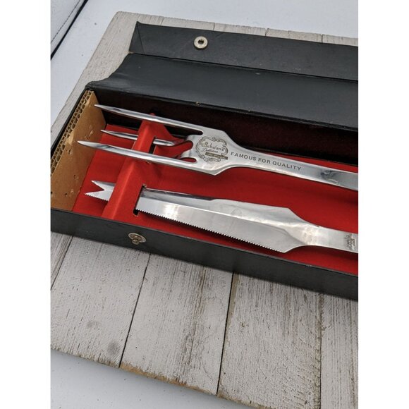Vintage Warco Schwans Set of 2 Carving Knife Meat Fork Stainless Steel in Box - Picture 3 of 9